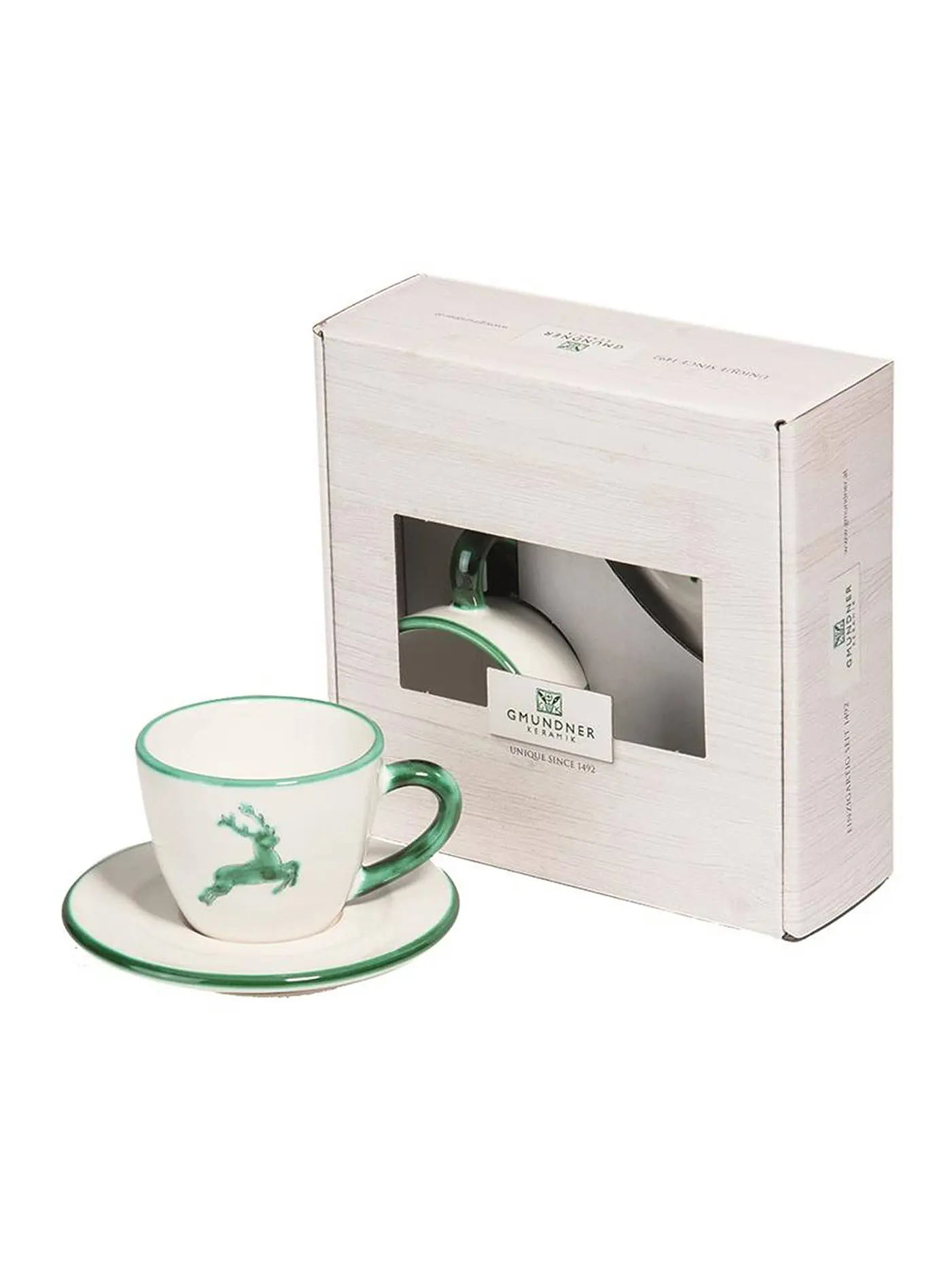 GMUNDNER KERAMIK | Tasse und Untertasse - Espresso for you Gourmet - 2-tlg  "Grüner Hirsch" | 